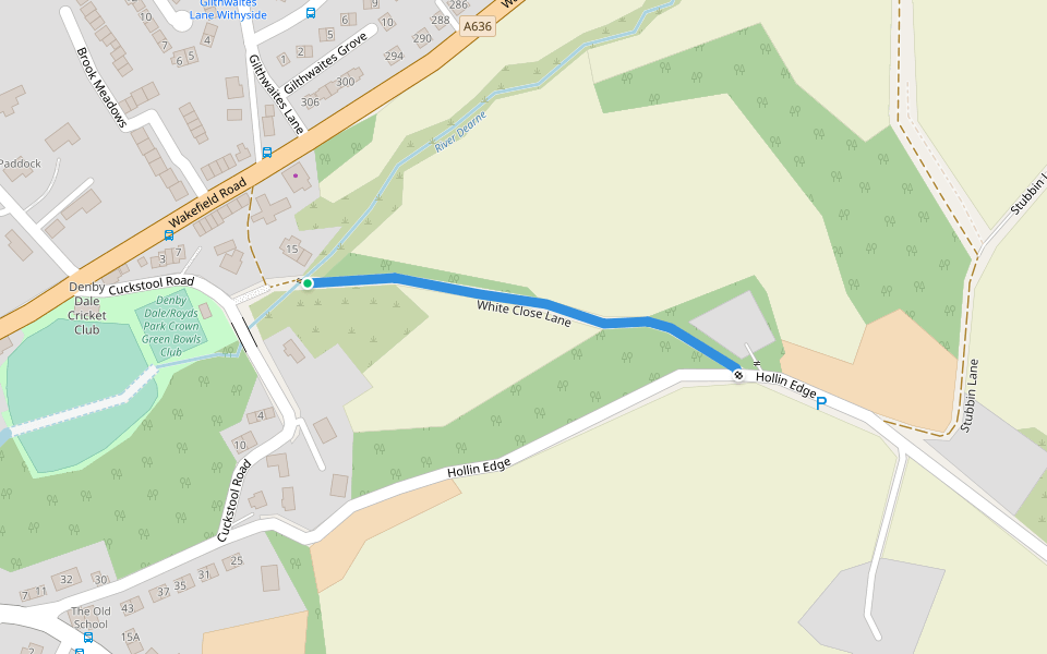 White Close Lane walking route map in Denby Dale
