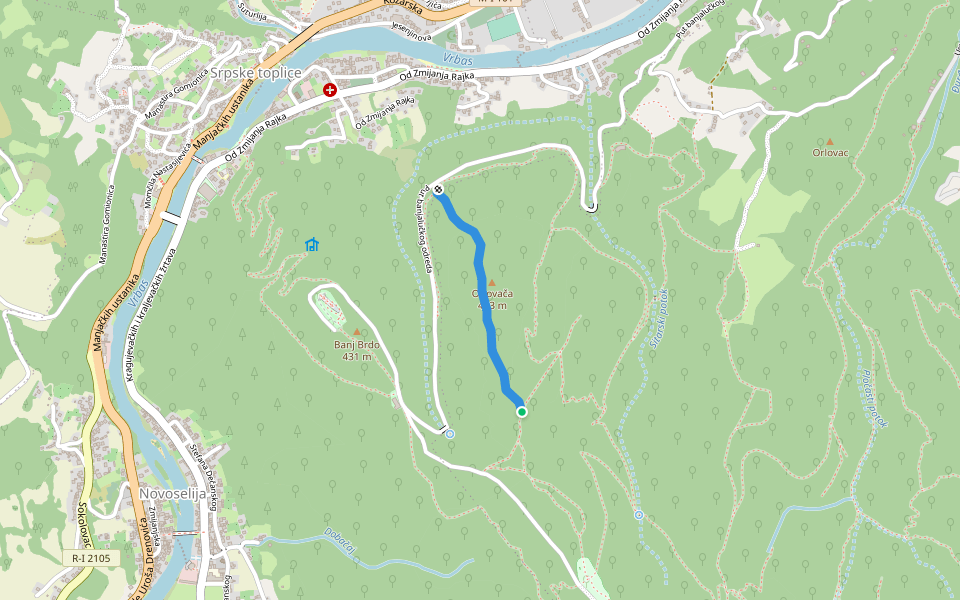 Dolačka staza walking route map in Banja Luka