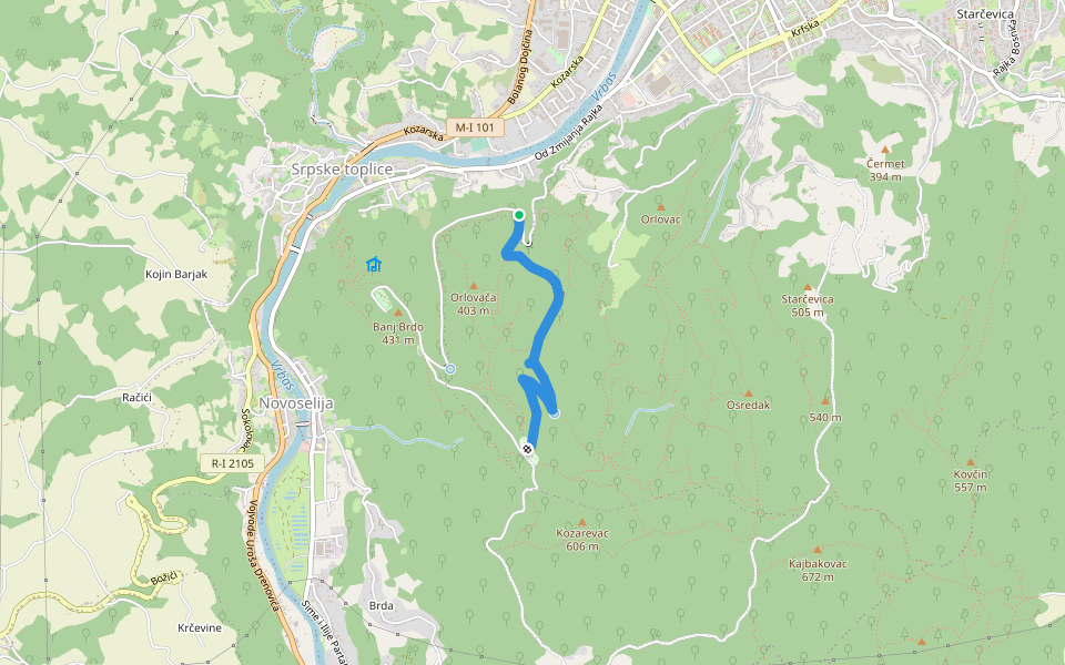 Trešnjička staza walking route map in Banja Luka