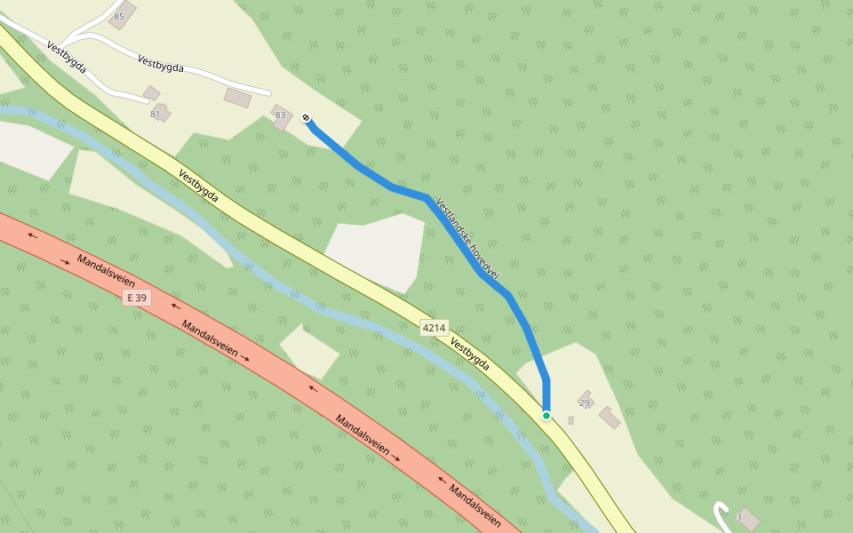 Vestlandske hovedvei walking route map in Gjedeland