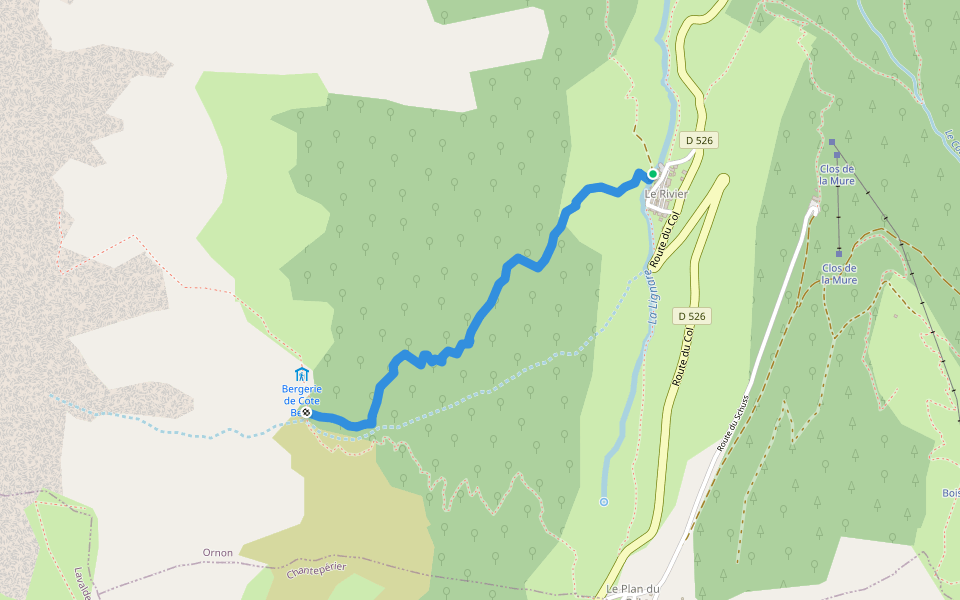 Chemin Côte Belle - Rivier walking route map in Ornon