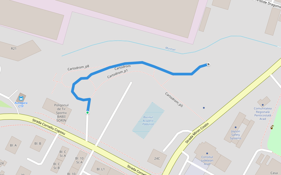 Cartodrom walking route map in Arad