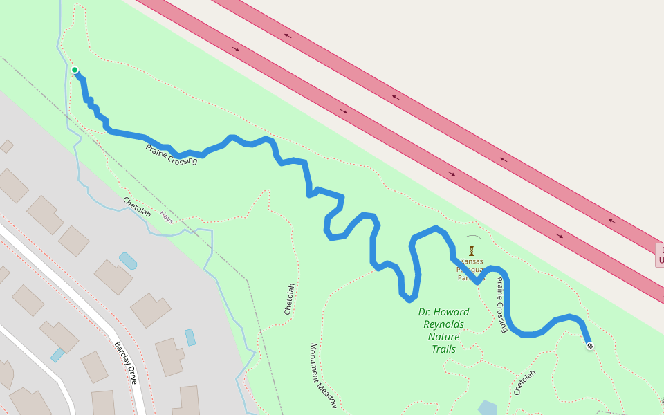 Prairie Crossing walking route map in Hays