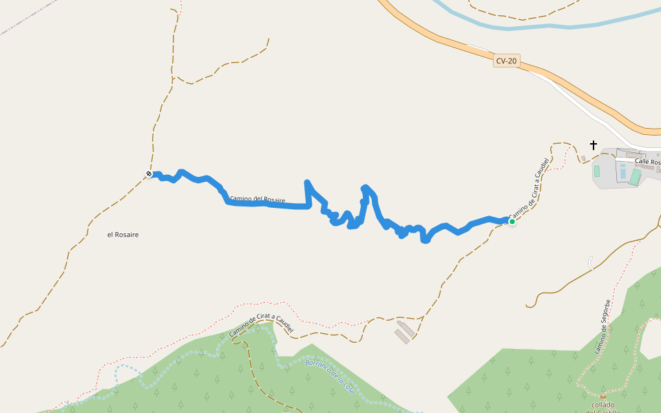 camino del Rosaire walking route map in Cirat
