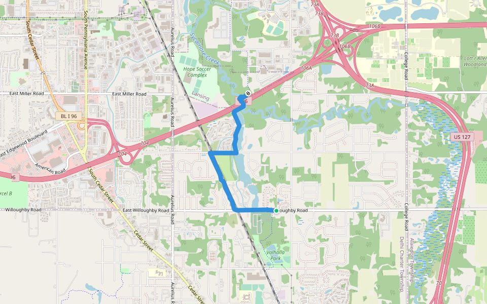 Sycamore Trail / Lansing River Trail walking route map in Holt