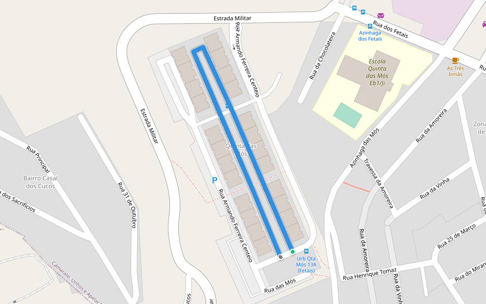 Travessa das Mós walking route map in Camarate