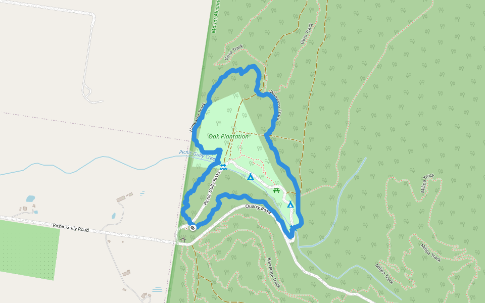 Wanyarra Track walking route map in Harcourt North