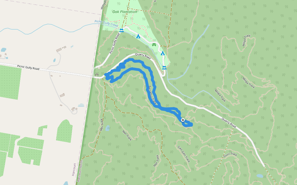 Barramul Track walking route map in Harcourt North