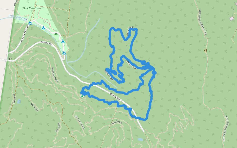Milipa Track walking route map in Harcourt North