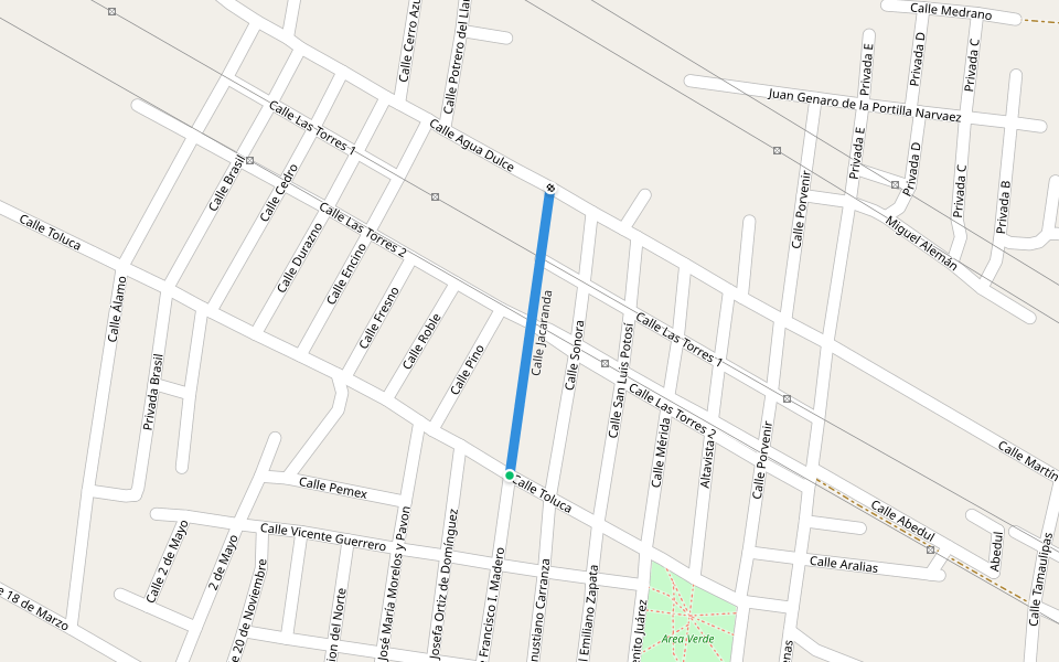 Calle Jacaranda walking route map in Altamira