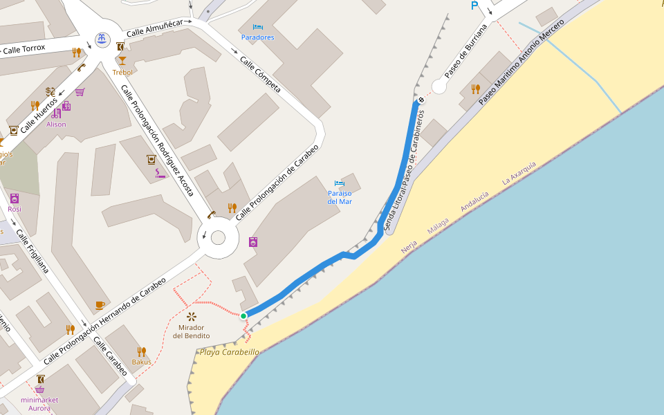 Senda Litoral-Paseo de Carabineros walking route map in Nerja