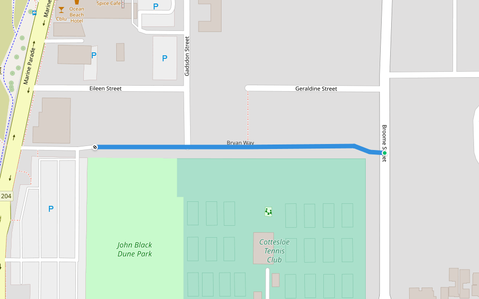 Bryan Way walking route map in Cottesloe