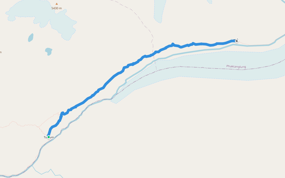 Tseram to Ramche walking route map in Tapethok