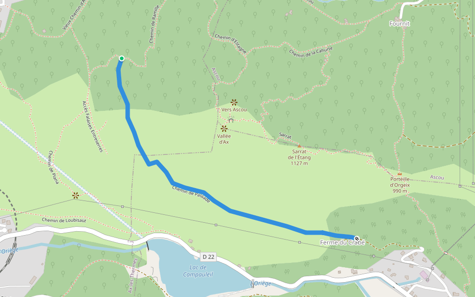 Chemin de Passade walking route map in Ax-les-Thermes