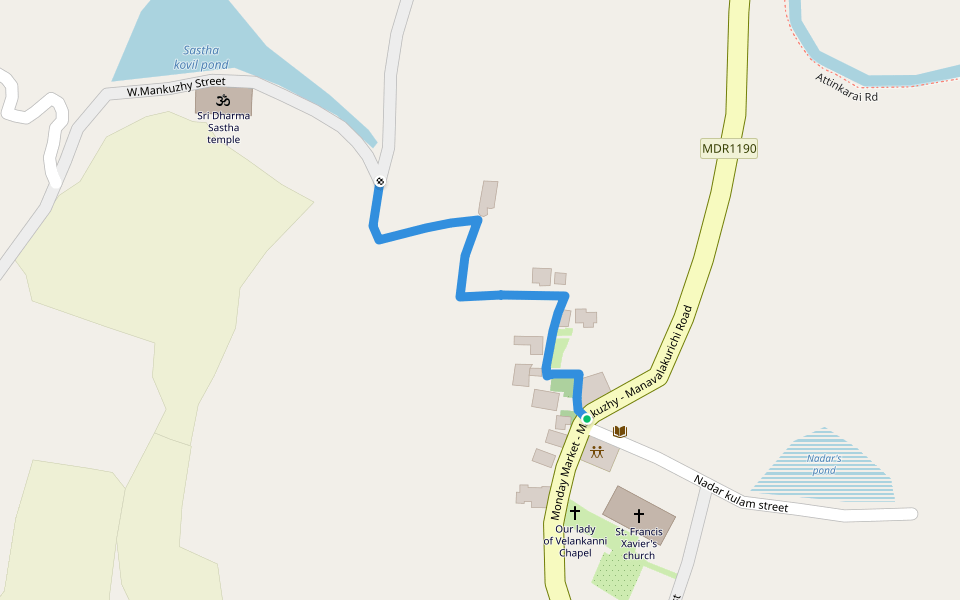Mankuzhy - Arathachanvilai Street walking route map in Eraniel