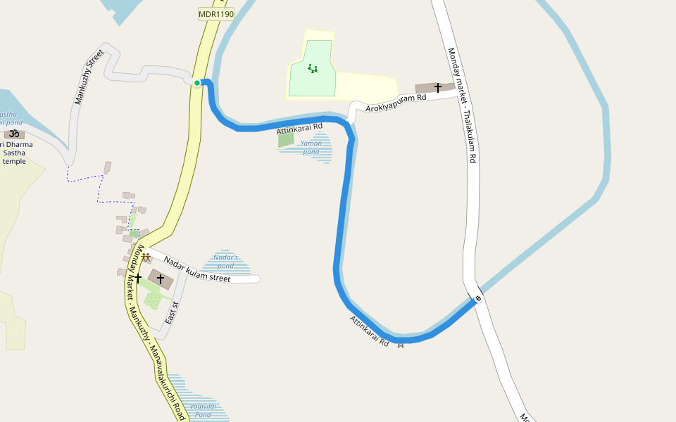 Attinkarai Rd walking route map in Mankuzhy
