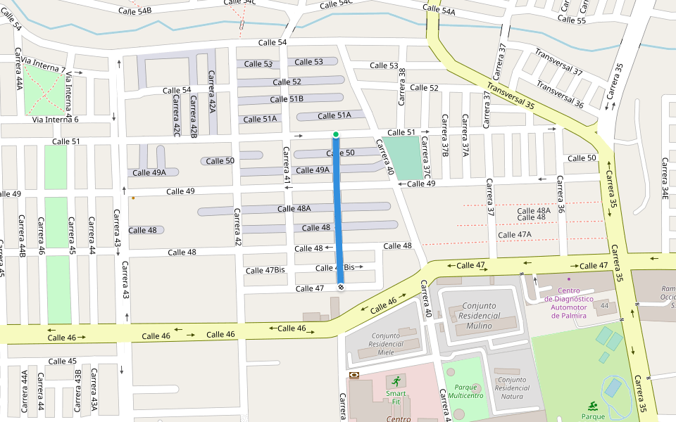 Carrera 40 walking route map in Palmira