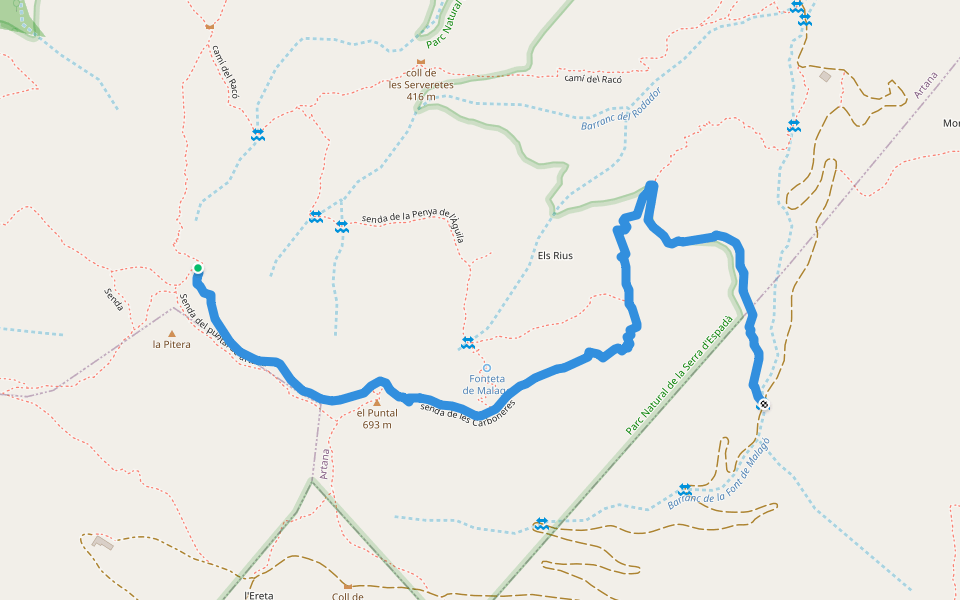 senda de les Carboneres walking route map in La Vall d'Uixó