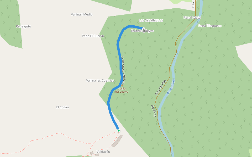 La Xendona Valdacéu walking route map in Rioseco