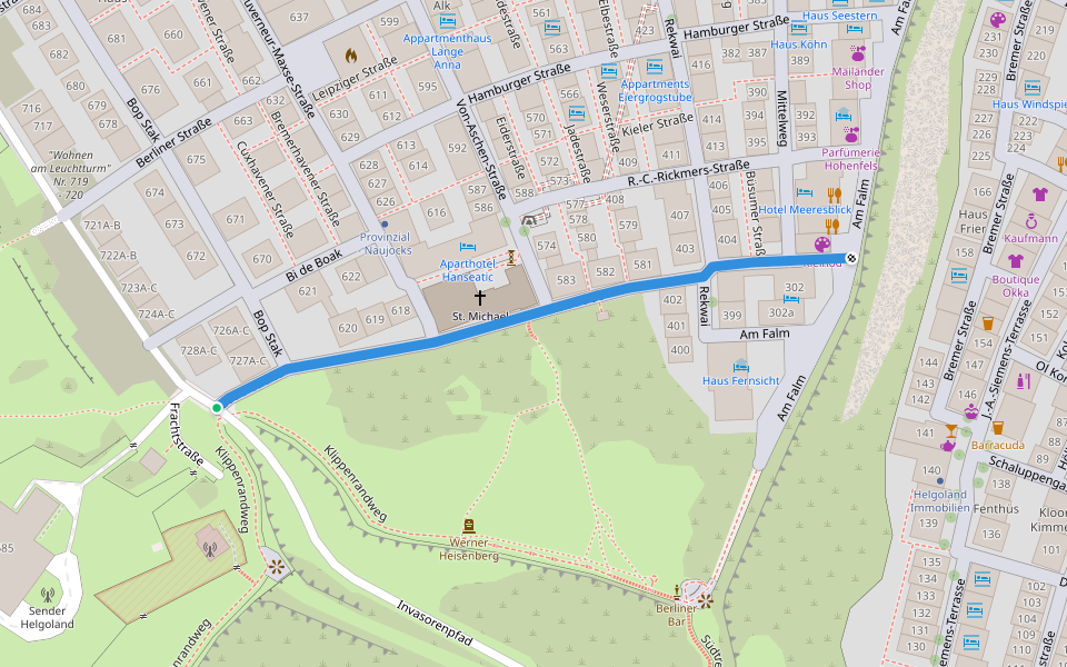 Süderstraße walking route map in Helgoland