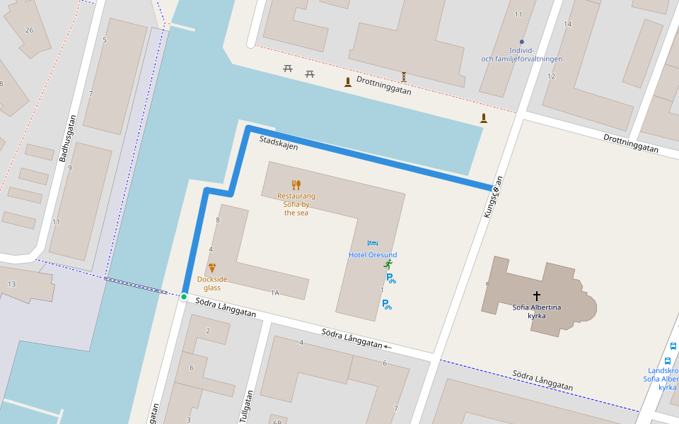Stadskajen walking route map in Landskrona