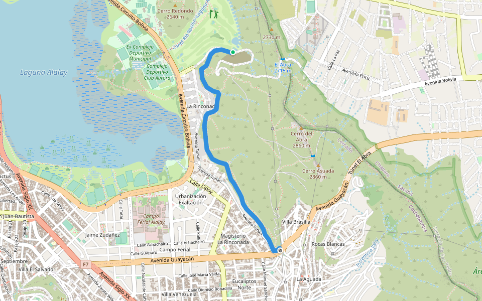 Sendero Calicanto walking route map in Cochabamba