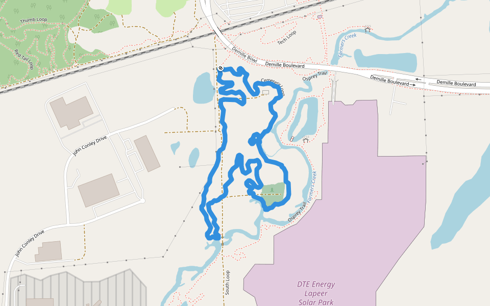 Cemetery Loop walking route map in Lapeer