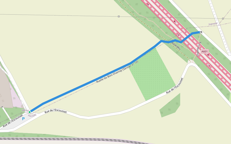 Ruelle du Bois Chainay (Sentier n° 12) walking route map in Juprelle