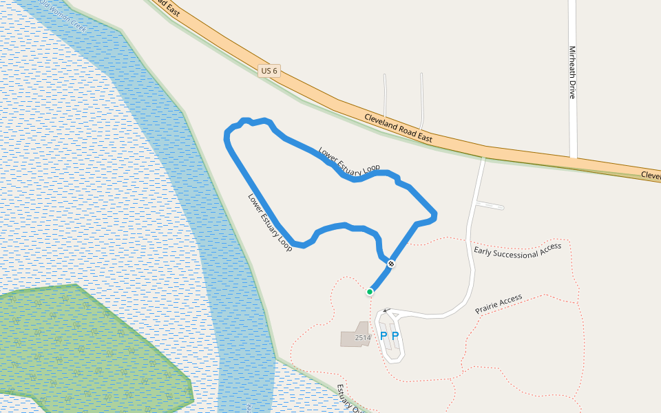 Lower Estuary Loop walking route map in Huron