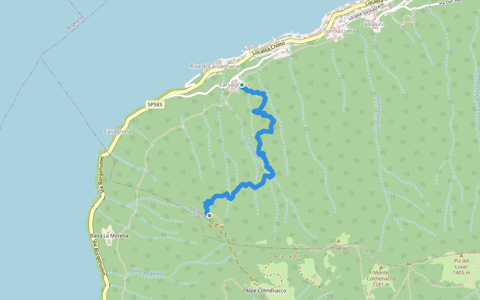 Carvagnana - Alpe Colmenacco walking route map in Lezzeno