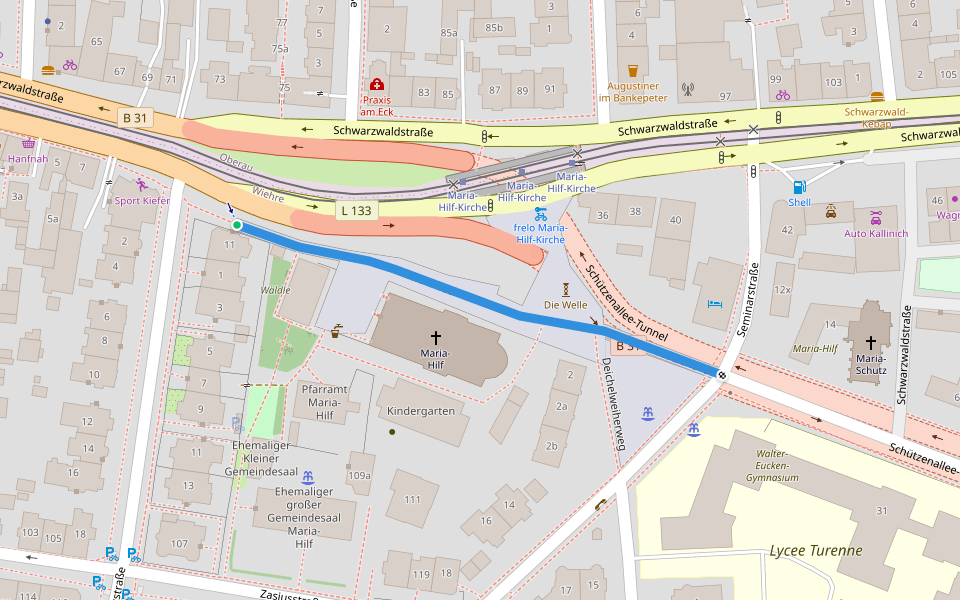Schützenallee walking route map in Freiburg im Breisgau