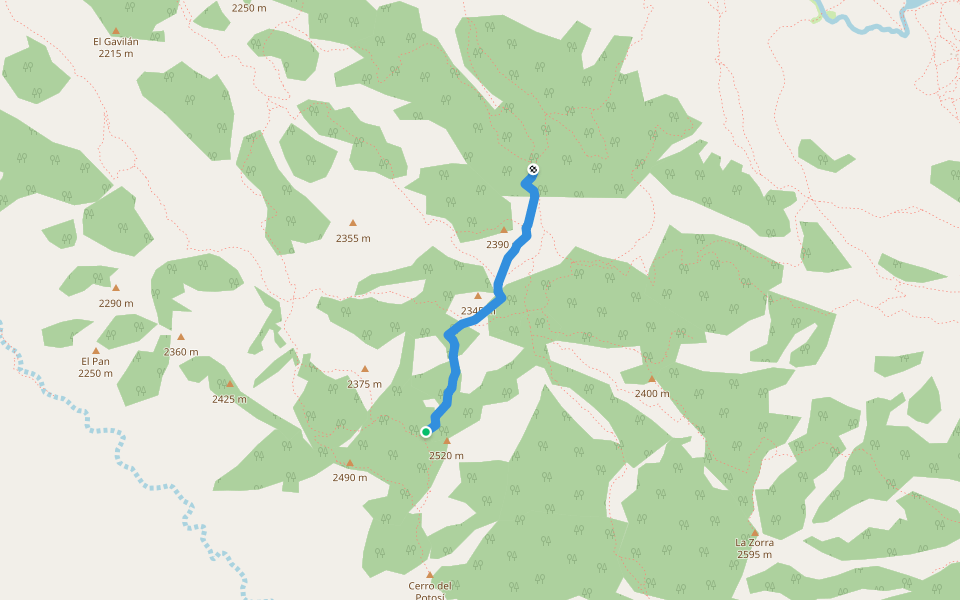 Puerto Blanco - Cerro de Potosi walking route map in San Luis Potosi