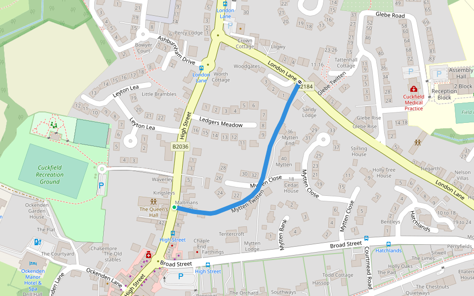 Mytten Twitten walking route map in Cuckfield