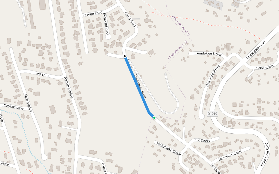 Insizwakazi Road walking route map in Pinetown