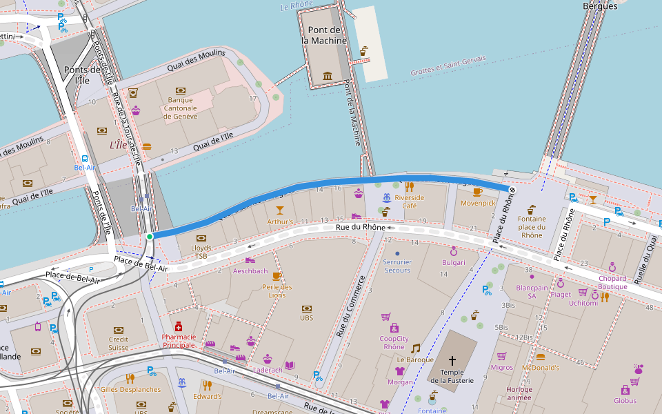 Quai Bezanson-Hugues walking route map in Genève