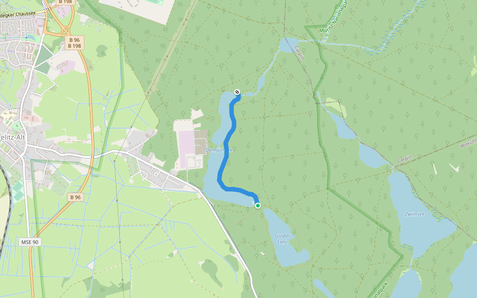 Domjüch Trail walking route map in Neustrelitz