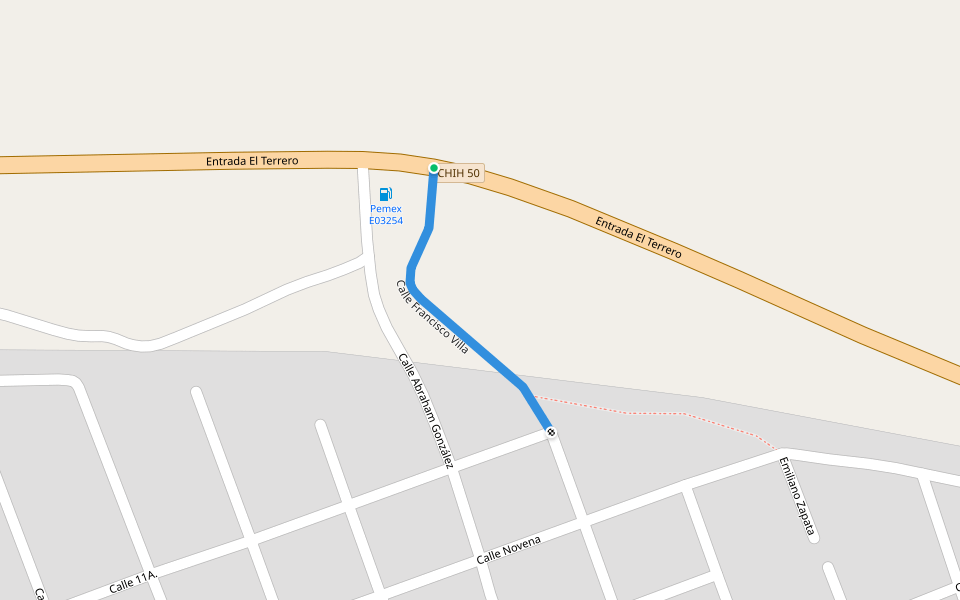 Calle Francisco Villa walking route map in Benito Juárez