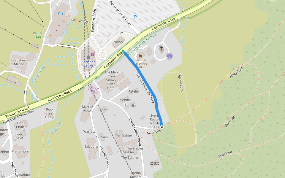 Cross Country Ski Entry walking route map in Perisher Valley