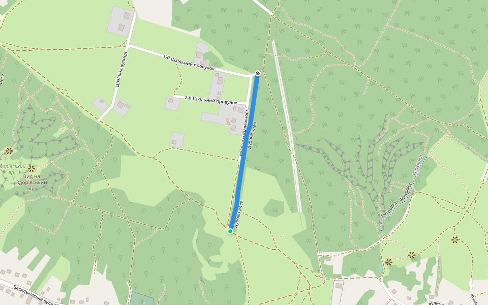 Дубова алея walking route map in Zdorivka
