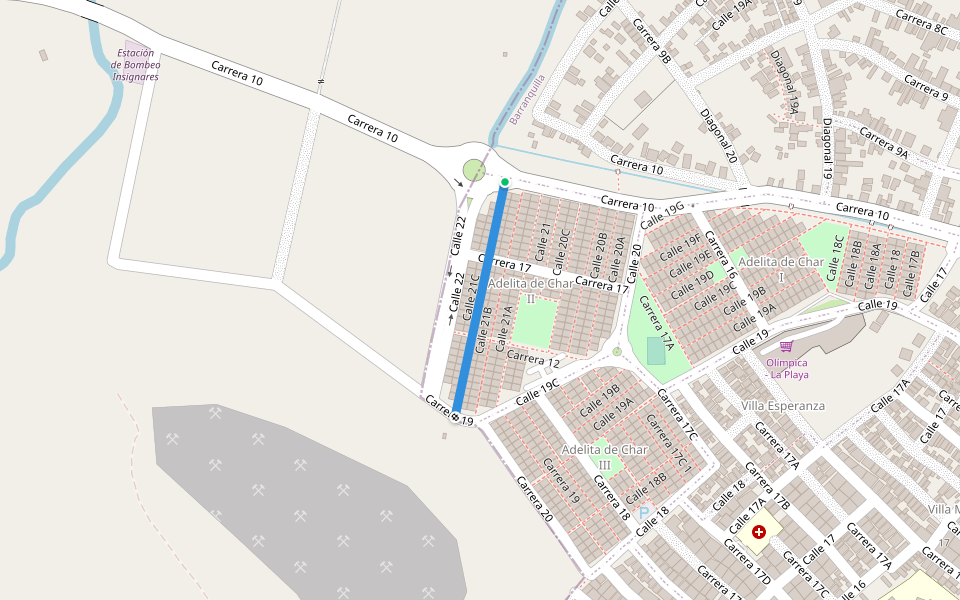 Calle 21C walking route map in Barranquilla