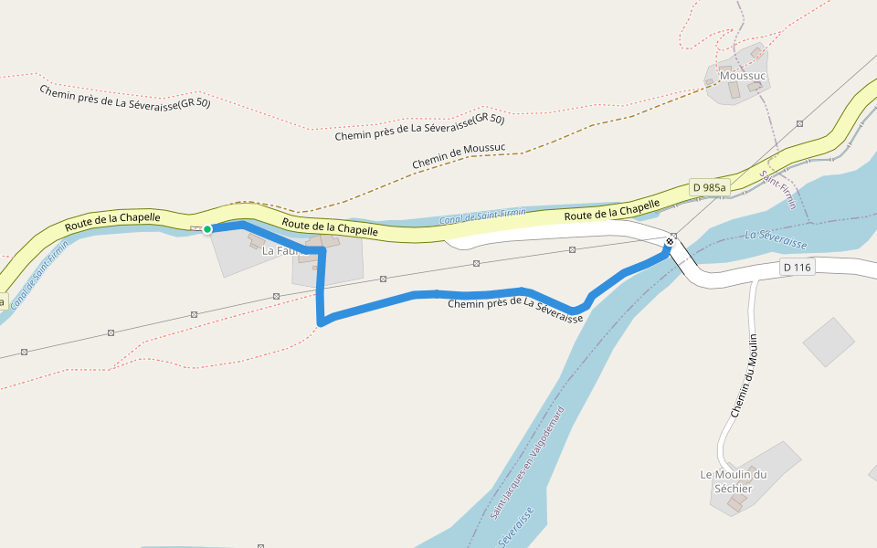 Chemin près de La Séveraisse walking route map in Saint-Firmin