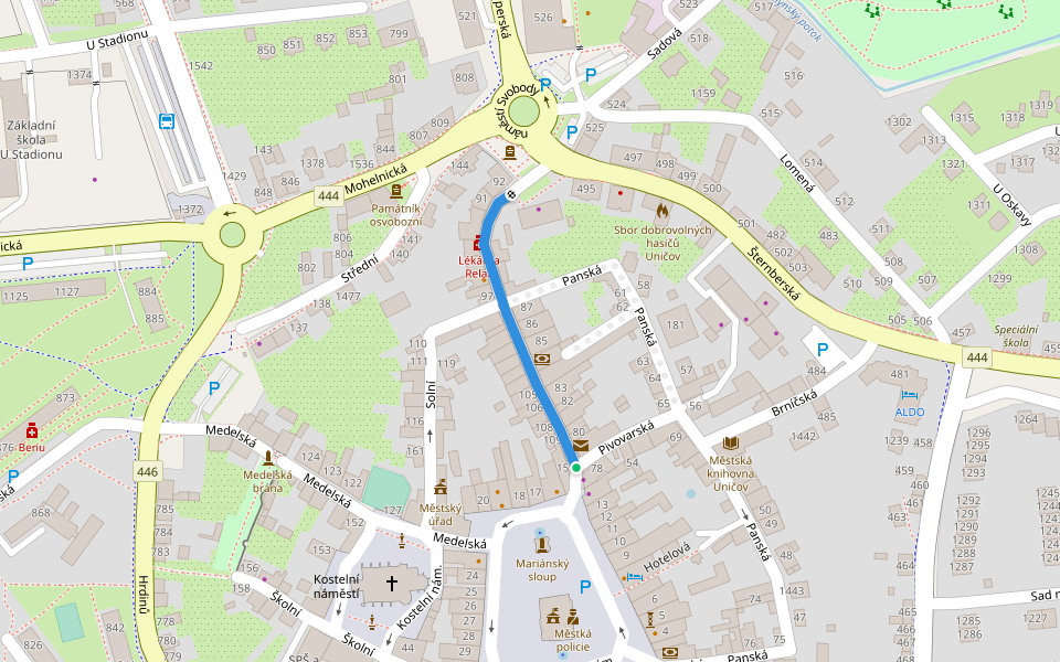 Dr. Beneše walking route map in Uničov