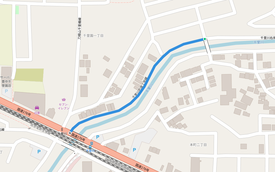 千里川右岸1号線 walking route map in Toyonaka