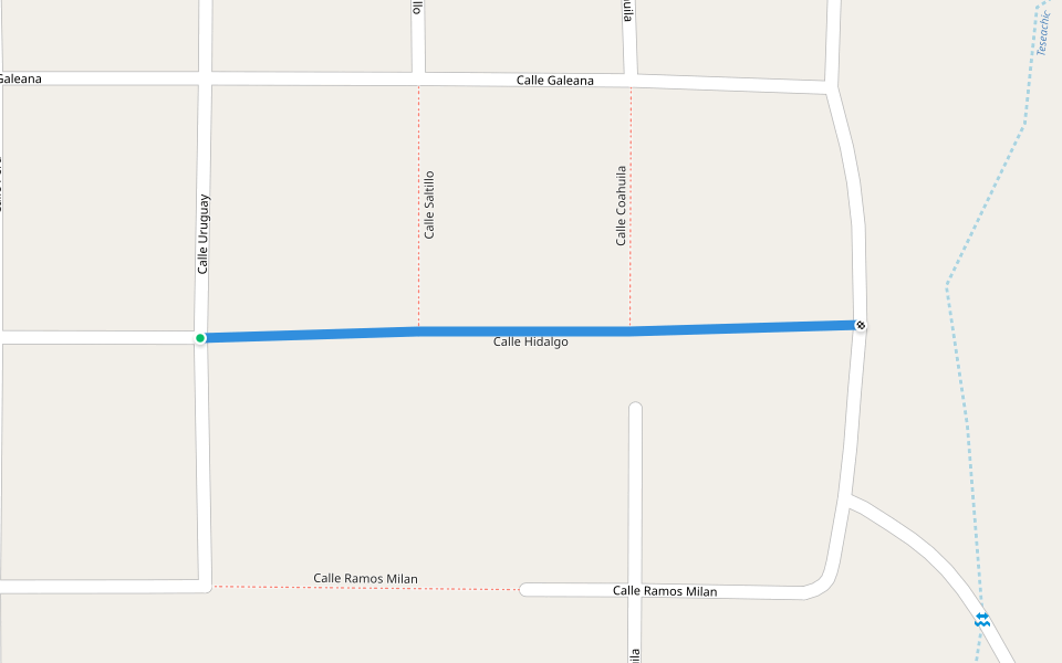 Calle Hidalgo walking route map in Adolfo Ruiz Cortínez