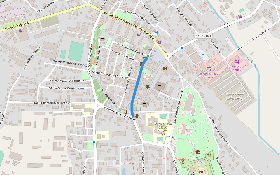 Маркіяна Шашкевича вулиця walking route map in Zolochiv