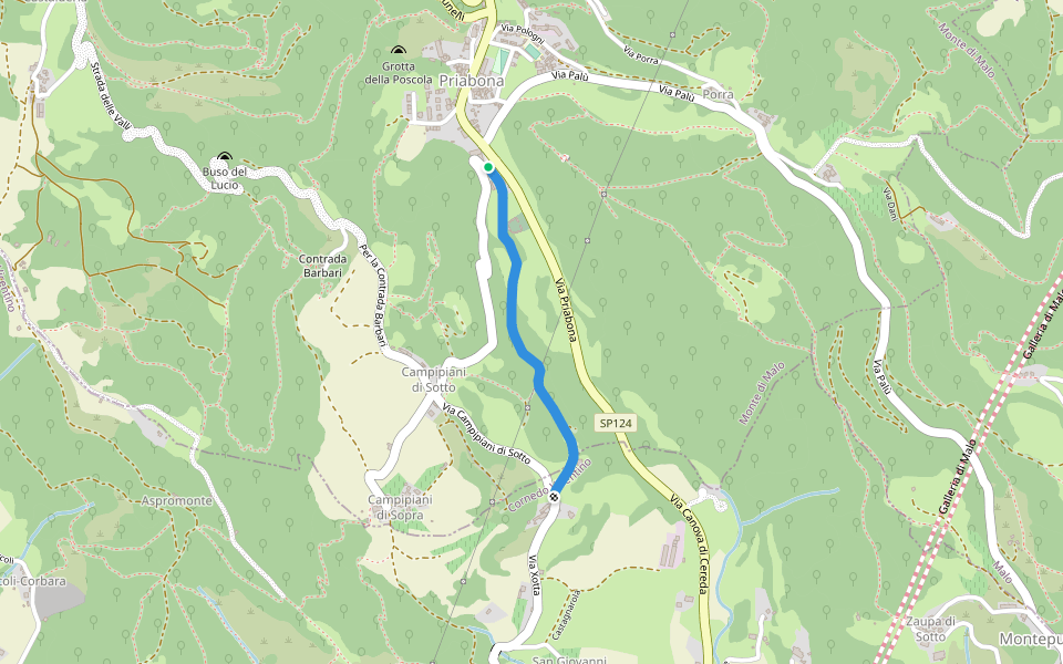 Strada Cavallara walking route map in Priabona
