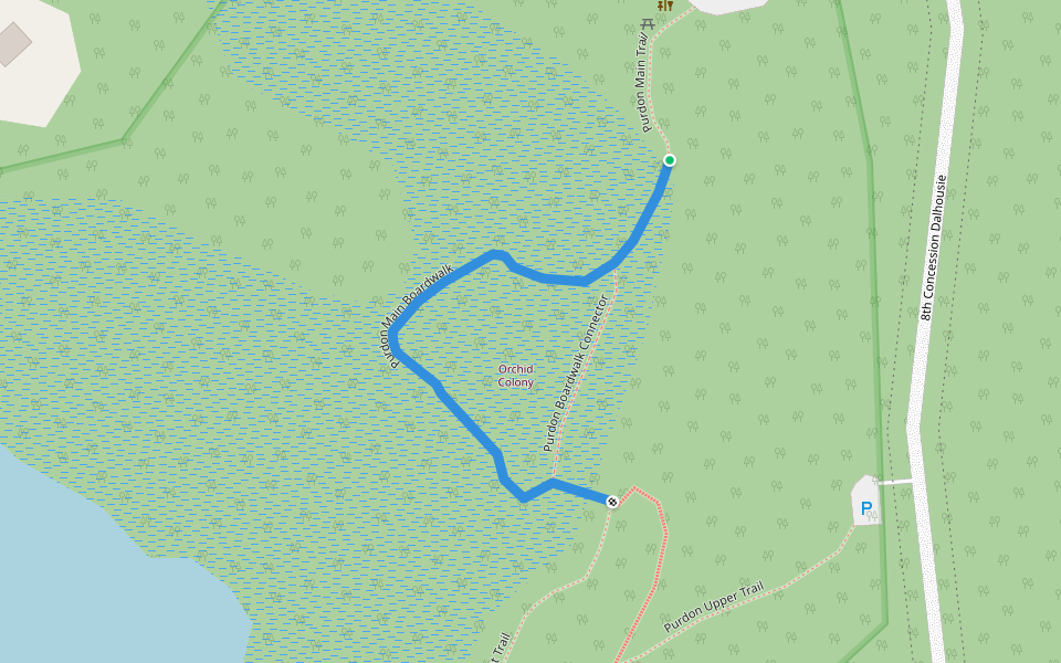 Purdon Main Boardwalk walking route map in McDonalds Corners