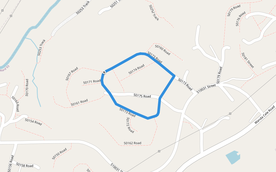 50173 Road walking route map in Malagazi