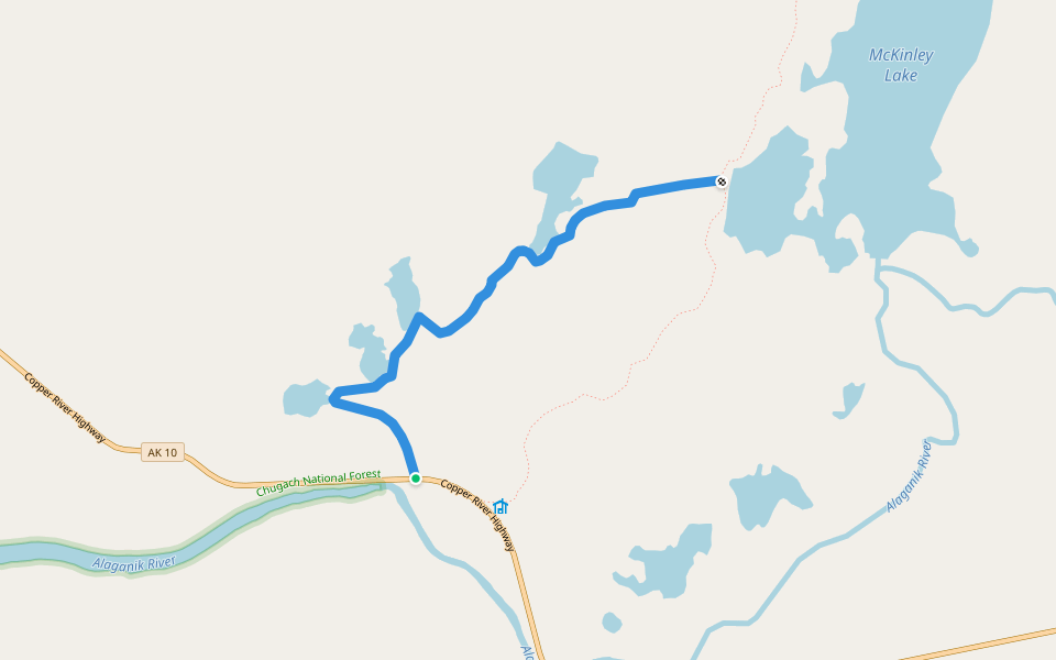 Pipeline Lakes Trail walking route map in Cordova
