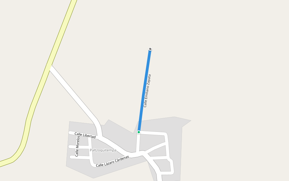 Calle Emiliano Zapata walking route map in Paltzoquitempa
